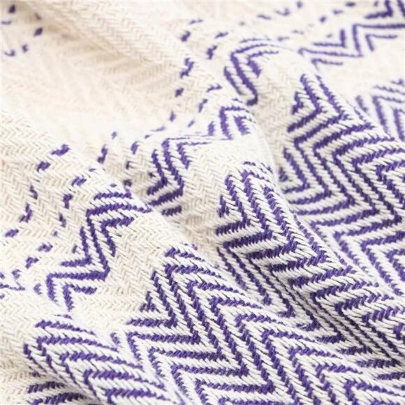 NEW Anthro Striped Blue Green Pom Pom Boho Tassel Knit Throw Blanket - 50" x 60" - Picture 7 of 11